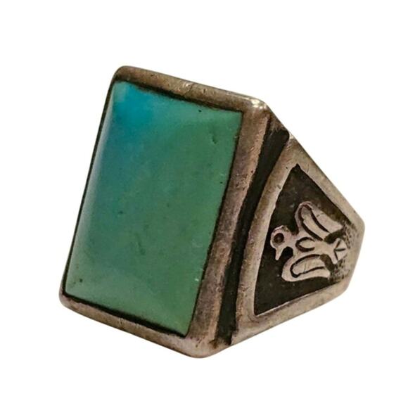 Vintage Thunderbird Mid-Century Men's  Turquoise Sterling Ring - Picture 1 of 7